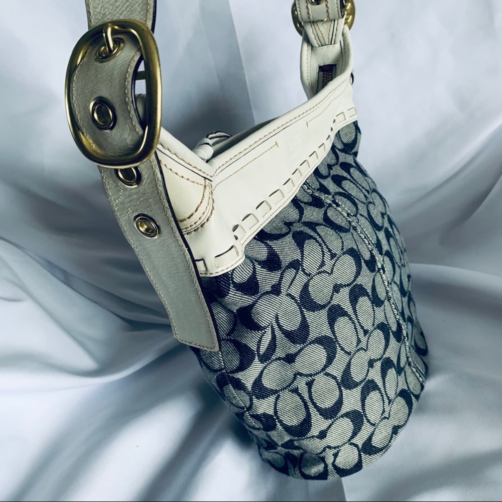 COACH Blue & White Canvas Bucket Bag